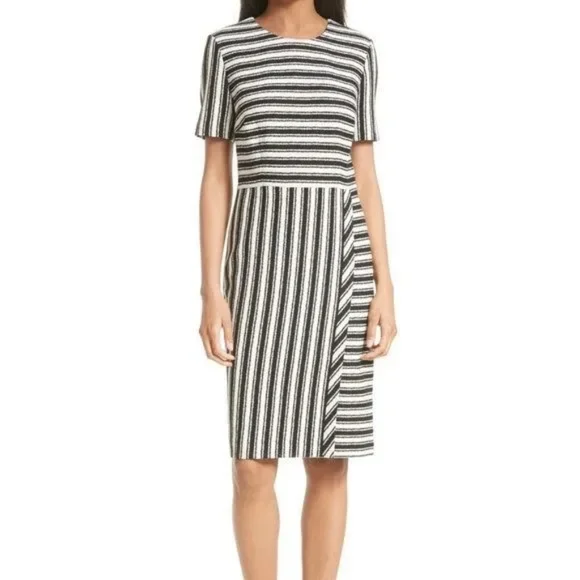 Hugo Boss - Haripela Black and White Striped Sheath Dress - Size 4 - Picture 1 of 9